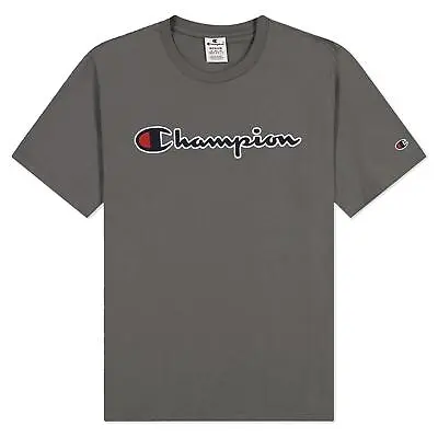 Buy Champion Men's Embroidered Script Logo T-shirt Tee Grey Crew Neck Retro New Bnwt • 19.99£