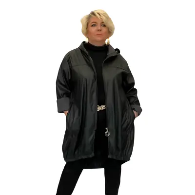 Buy Womens Jacket Ladies Coat Faux Leather Long Length Plus Size With Drawstring Hem • 47£