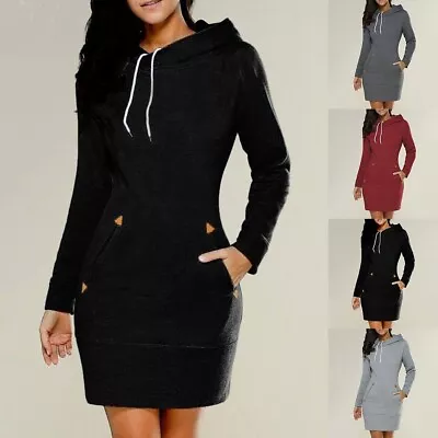 Buy Cozy Women Long Sleeve Loose Pullover Sweatshirt Hooded Dress With Pocket • 19.33£