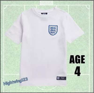 Buy Boy Girls Kids Age 4 England Football Top T-Shirt Three Lions White Short Sleeve • 7.99£