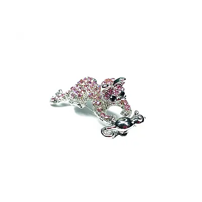 Buy Silver Plated CZ Pink Cat & Mouse Brooch Costume Fashion Jewellery Accessories • 4.50£