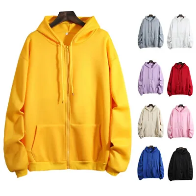 Buy Women Long Sleeve Zip Up Hoodie Tops Ladies Casual Baggy Solid Hooded Sweatshirt • 16.56£
