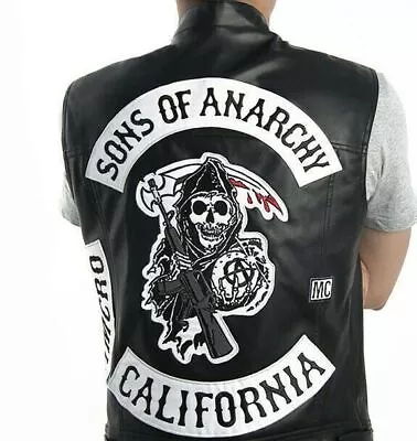 Buy Mens Sons Of Anarchy Vest Leather Jacket Motorcycle SOA Vests Jackets Tops HOT • 10.80£