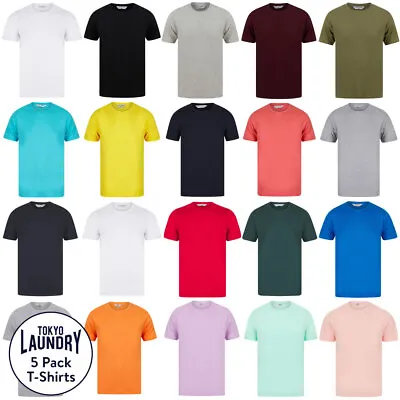 Buy Tokyo Laundry Men's T-Shirts Multi Pack Of 5 Basic Plain Top Set 100% Cotton • 28.99£