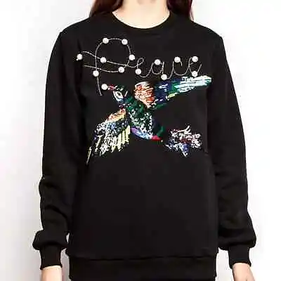Buy Katya Dobryakova Bird Peace Black Sweatshirt Size XS • 43.42£
