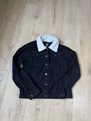 Buy Boohoo Blue Distressed Black Denim Jacket Back Ripped/Laddered - Size UK 8 • 0.99£