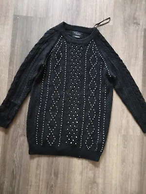 Buy New Look Women's Jumper Size S Black W/Gray Glitzy Beads Knitted Winter Christma • 9.99£