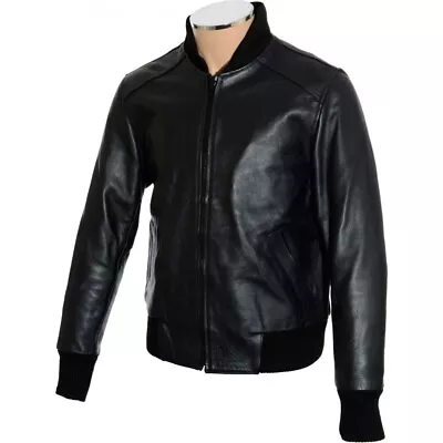 Buy Aviator Style Black Genuine Leather Bomber JACKET Slim Fit - Medium 40  BNWT • 75£