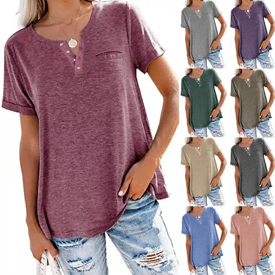 Buy Summer Womens Baggy Button Down T Shirt Tops Ladies Short Sleeve Blouse Tee • 11.89£