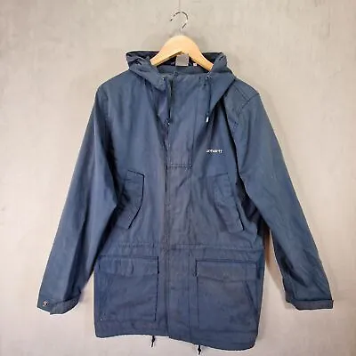 Buy Carhartt Battle Parka Mens Medium Blue WIP Lightweight Jacket Coat Workwear • 34.99£