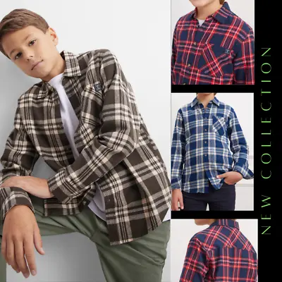 Buy Boys Cotton Shirts Long Sleeve Plaided Cloths Kids Flannel Chest Pocket Shirts. • 9.99£