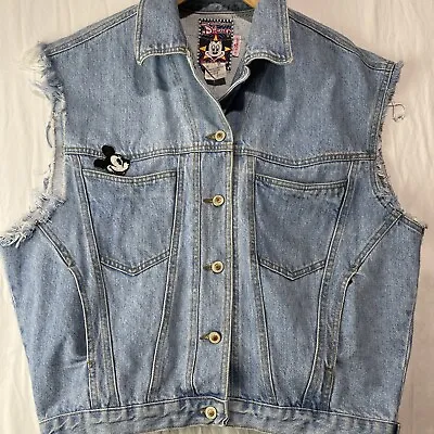 Buy Jou Jou Disney Mickey Mouse Denim Jacket Vest Sleeveless Medium Punk Grunge • 23.68£