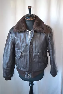Buy Vtg Genuine Leather Aviator Bomber Flight Biker Jacket Fur Collar 42 Rockabilly • 74.99£