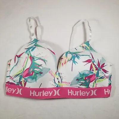 Buy Hurley Bra Women's 36C White Pink Floral Leaf Print Hook & Eye • 12.54£