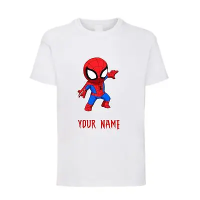 Buy New Boys Girls Personalised Name Print Spiderman Inspired T-Shirt Birthday Tee • 8.99£