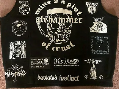 Buy Anarcho Crust Punk Battle Jacket CutOff Denim Vest Hardcore Stenchcore Crossover • 196.66£