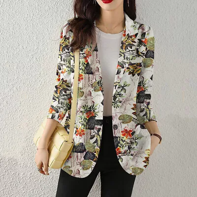 Buy Women Printed Blazer Long Sleeve Tops Vintage Floral Cotton Casual Loose Jacket • 12.84£
