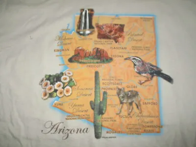 Buy Vintage Hanes Label - ARIZONA Map GRAND CANYON CATHEDRAL ROCK  (MED) T-Shirt • 23.66£