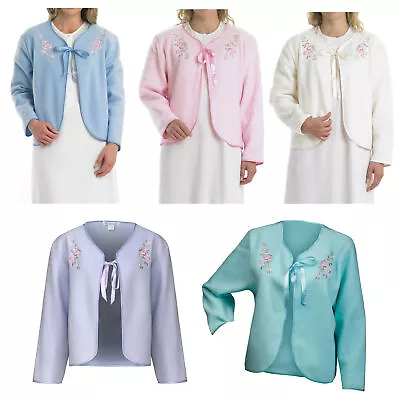 Buy Womens Fleecy Bed Jacket Slenderella Ribbon Tie Floral Embroidered House Coat • 21.99£