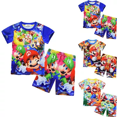 Buy Kid Boy Girl Super Mario Pyjamas Short Sleeve T-Shirt Shorts Set Pjs Clothes New • 13.66£