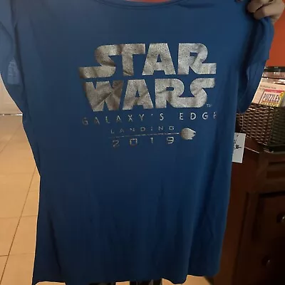Buy Disney Womens Star Wars Galaxy’s Edge Landing 2019 Blue Shirt Size Medium M NEW • 6.62£