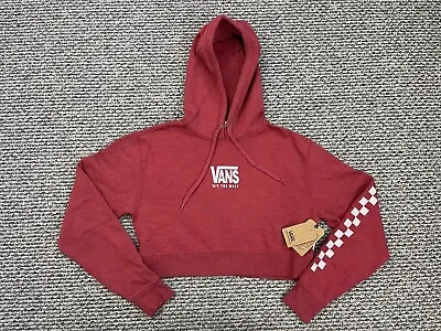 Buy Vans Off The Wall Sweatshirt Women’s S Red Cropped Hooded Pocket Pullover NWT • 21.74£
