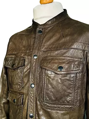 Buy AllSaints Densig Leather Shirt Jacket - Brown - Large - Mod Scooter Rockabilly • 33£