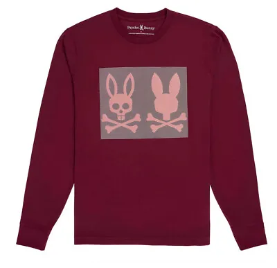 Buy Psycho Bunny Mens Long Sleeve T-Shirt Chicago HD Graphic Print Tee In Burgundy • 86.99£