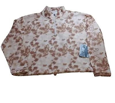 Buy New Kendall Kylie Sweatshirt Mocha Tye Dye Half Zip Logo Sleeve Cropped Plus 3x • 36.85£