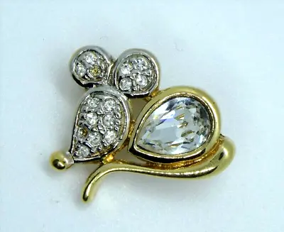 Buy Vintage Gold Tone Mouse Brooch Clear Crystal Cute Pin Costume Jewellery • 7.45£