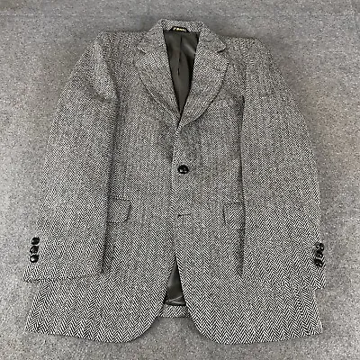 Buy HARRIS TWEED Jacket Mens 40L Grey Herringbone Weave Blazer Coat Hunting Wool • 12£