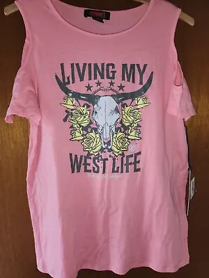 Buy Rock & Roll Denim Girl's/Women's XXL Cold Shoulder Pink NWT Living My West Life • 12.85£