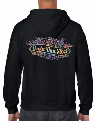 Buy NEW Greta Van Fleet Black Hoodie Hooded Top Roses Logo UK STOCK • 29.99£