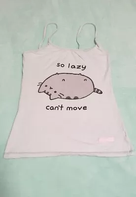 Buy Pusheen Cat So Lazy Can't Move Pale Blue Pyjama Casual Vest Loungewear Top • 4.99£