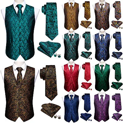 Buy Mens Formal Wedding Casual Waistcoat Suit Vest Slim Tuxedo Silk Tie Set Jacket • 8.99£
