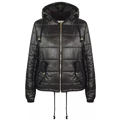 Buy Kids Girls Black Bella High Shine Hooded Padded Quilted Puffer Jackets 5-13 Year • 4.99£