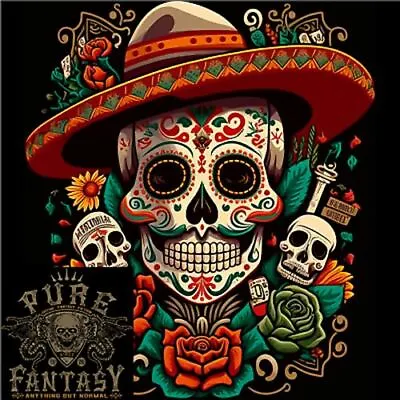 Buy Los Muertos Sugar Skull Day Of The Dead Mens Cotton T-Shirt Tee Top • 10.99£
