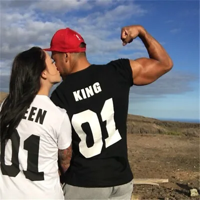 Buy Couple T-Shirt Crown King And Queen Love Matching Summer Fashion Unisex Tee Tops • 10.79£