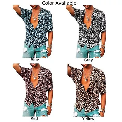 Buy Mens Leopard Print Shirt Slim Fit Shirts Long Sleeve Button Down Tops Shirts New • 17.15£