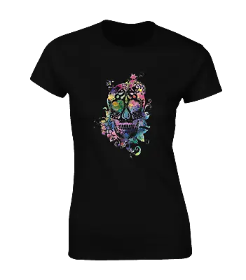 Buy Sugar Skull Paint Ladies T Shirt Mexico Day Of The Dead Cool Fashion Retro Top • 8.99£