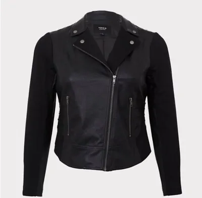 Buy Torrid Black Faux Leather & Ponte Moto Jacket Size 0 (large) • 38.01£