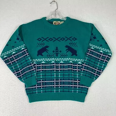 Buy Womens Vintage Sweater Teal Green Blue Bears Christmas Holiday Size M Knit Crew • 7.10£