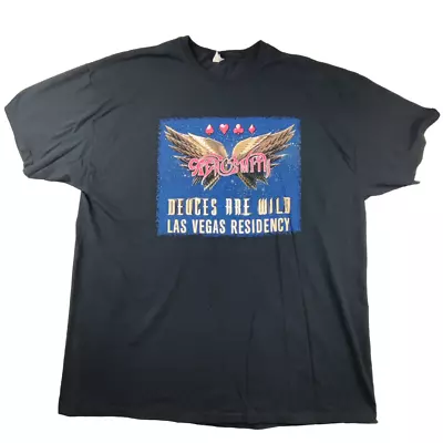 Buy Fruit Of The Loom Aerosmith 'Deuces Are Wild Vegas' T Shirt Size 2XL Black USA • 17.09£