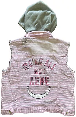 Buy Cheshire Cat Hooded Vest Oh My Disney We’re All Mad Here Distressed Pink LG • 27.47£