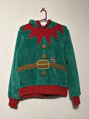 Buy Uk 16 Fluffy Elf Snuggly Christmas Jumper With Bells Hooded • 4.99£