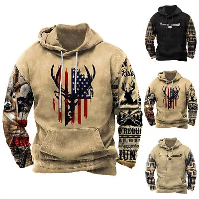 Buy Mens Western Aztec Sweatshirt Pullover Ethnic Print Graphic Hoodies Jumper Tops • 13.67£