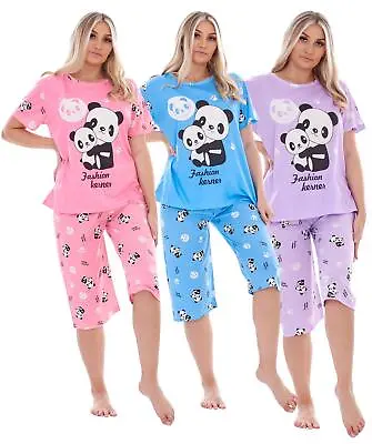 Buy Ladies Capri Pyjama Set Animal Printed Panda Teddy Short Sleeve Nightwear • 12.95£