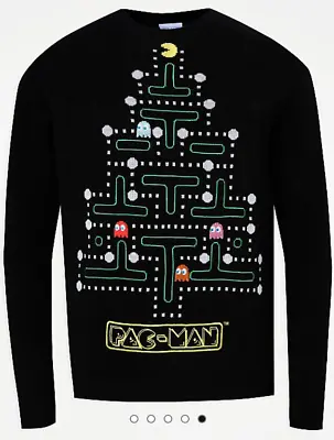 Buy OFFICIAL PAC-MAN Christmas Jumper Tree Black Retro Gamer Size Large New Rare • 29.99£