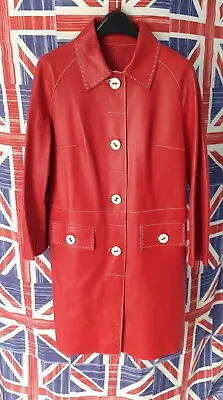 Buy Karl Donoghue Ladies Leather Designer Coat Jacket Size Medium Red Off White... • 59.99£