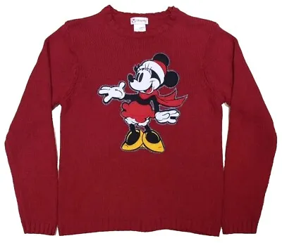 Buy DISNEY STORE MINNIE MOUSE Stitched Picture Jumper Red Size L Knitted P2P 19.5  • 19.98£